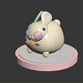 Cute White Rabbit Decorative Ornament Set With Carrot On Pink Circular Base