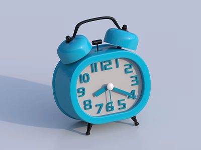 Blue Alarm Clock With Bells White Dial Black Numbers And Stand 3d model