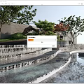 Modern Garden Ornament with Stepped Water Feature Green Plants and Reflected Water Surface