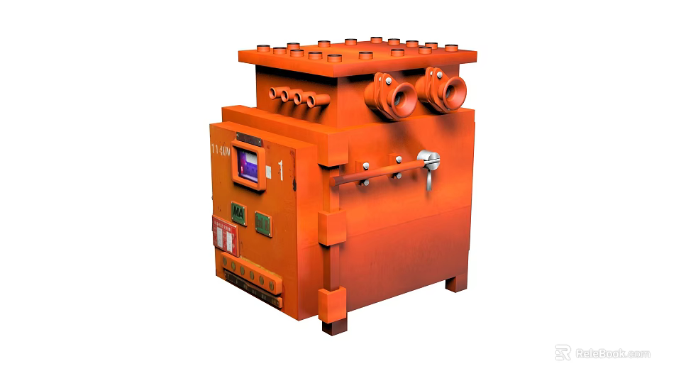 Orange Industrial Control Cabinet Equipment With Digital Display Interface Ports And Control Buttons 3d model 