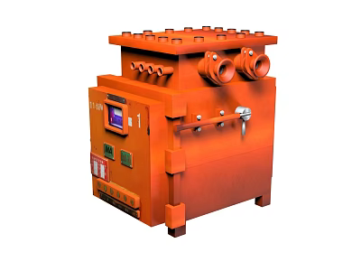 Orange Industrial Control Cabinet Equipment With Digital Display Interface Ports And Control Buttons 3d model