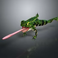 Green Frog With Black Spots Sticking Out Tongue On Gray Smooth Background