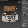 Stylish Home Office Interior With Desk Chair Wooden Panel Wall Table Lamp And Storage Boxes
