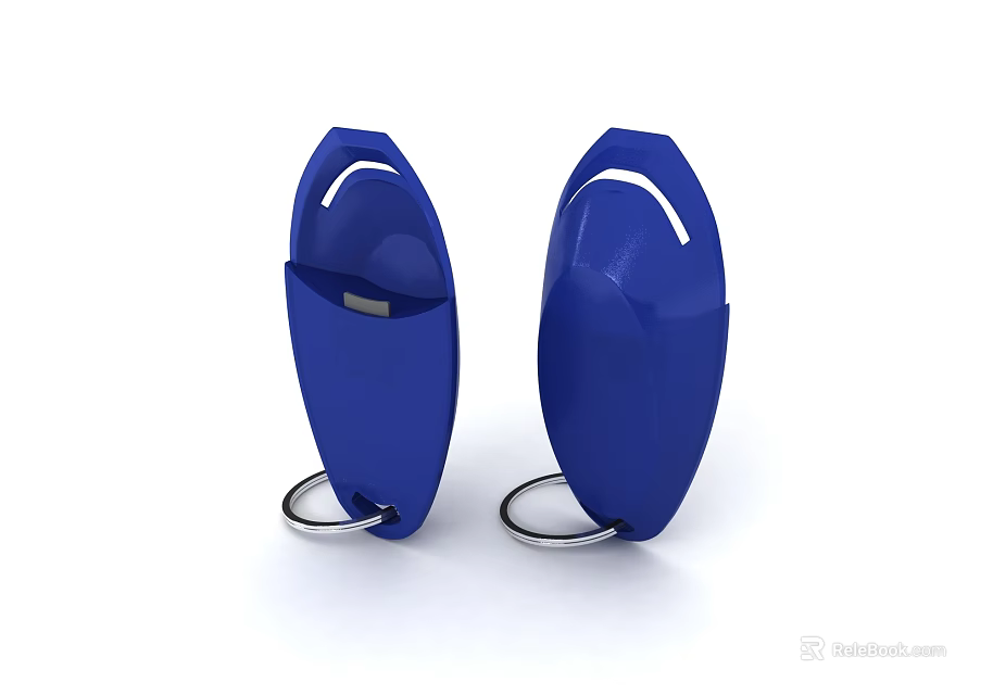 Two Blue Plastic Keychains For Daily Use With Ring Design 3d model 