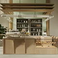 Modern Café Interior Design With Wooden Counter Coffee Machine Pastry Display And Green Plant