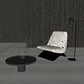 Modern Single Sofa With Unique Textured Fabric Black Base Round Side Table Decorative Vase 3d model