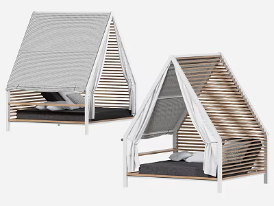 Modern Canvas Tent With Wooden Slat Frame And Triangular Structure For Outdoor Camping Use 3d model