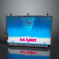 Vintage Computer Monitor Display With Wooden Frame Shark Image And JAWS Text