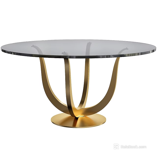 Modern Elegant Round Table With Glass Top And Golden Metal Base 3d model 