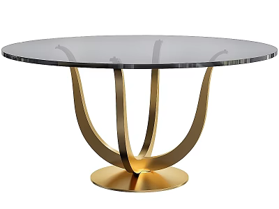 Modern Elegant Round Table With Glass Top And Golden Metal Base 3d model