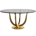 Modern Elegant Round Table With Glass Top And Golden Metal Base