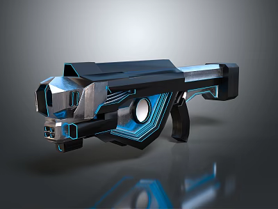 Sci Fi Futuristic Gun With Black And Blue Neon Accents Sleek Structure 3d model