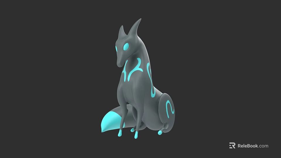 Gray Mythical Creature 3D Model With Glowing Blue Patterns And Luminous Tail 3d model 