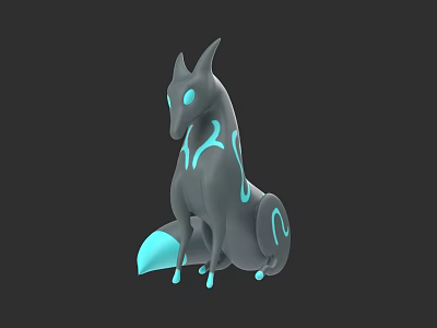 Gray Mythical Creature 3D Model With Glowing Blue Patterns And Luminous Tail 3d model