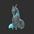 Gray Mythical Creature 3D Model With Glowing Blue Patterns And Luminous Tail