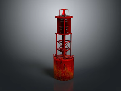 Red Decorative Lighthouse Furniture Piece With Metal Structure And Rustic Finish 3d model