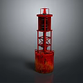 Red Decorative Lighthouse Furniture Piece With Metal Structure And Rustic Finish