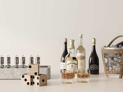 Variety Of Wine Bottles And Whiskey Glasses In Chic 3d model