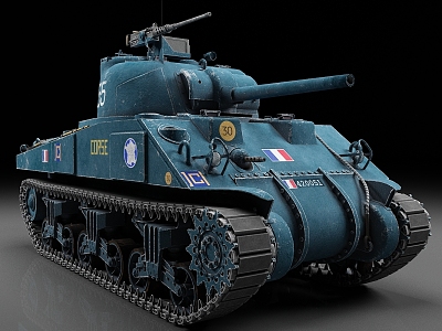 Sherman tank m4 World War II tank French army painted tank vintage tank 3d model