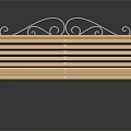 Wooden Slat Garden Bench With Ornate Metal Backrest And Curved Legs