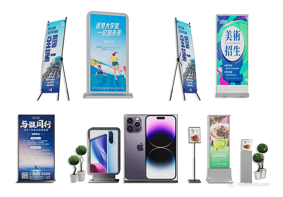 Various Types Of Promotional Billboards With Exhibition Stands And Mobile Displays 3d model 