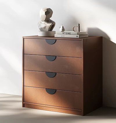 Brown Wooden Chest of Drawers With Black Handles And Decorative Sculpture Love Book On Top 3d model