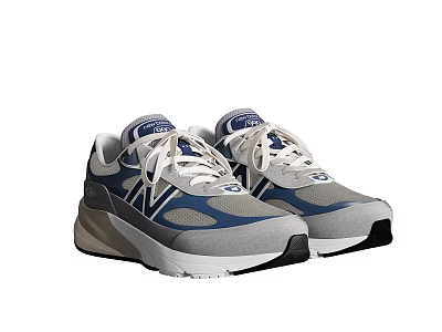 Gray And Blue Casual Sneakers With White Laces And White Black Sole For Daily Wear 3d model