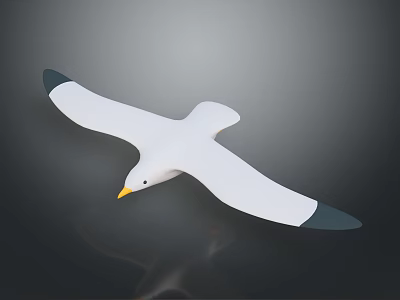 White Seagull With Black Wing Tips And Yellow Beak Flying Against Gray Background 3d model