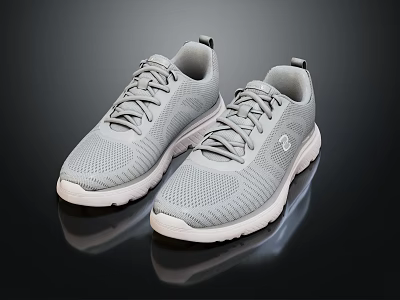 Lightweight Gray Mesh Running Shoes With White Sole Breathable Comfortable Design 3d model