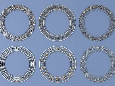 Intricate Carved Circular Decorative Ornaments with Detailed Patterns Set of Six 3d model