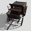 Antique Horse Carriage With Dark Red Body Black Spoked Wheels And Wooden Seats