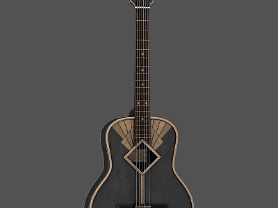 Art Supplies Decorated Musical Instrument Black Acoustic Guitar With Geometric Design 3d model