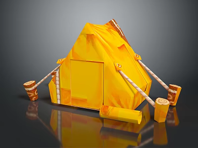 Kids Yellow Decorative Tent Furniture With Wooden Support Poles And Fabric Structure 3d model