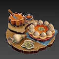 Delicious Pumpkin Pie With Whipped Cream And Green Toppings On Wooden Tray