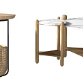 Modern Coffee Tables With Wooden Legs Marble Top And Rattan Storage Shelves