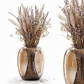 Round Brown Transparent Glass Vases With Dried Lavender And Pampas Grass