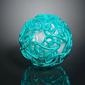 Turquoise Glass Sphere With Intricate Twisted Patterns And Reflective Surface Against Black Background 3d model