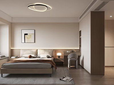 Modern Bedroom Double Bedside Background Ceiling Lamp Bedside Table Desk 3d model