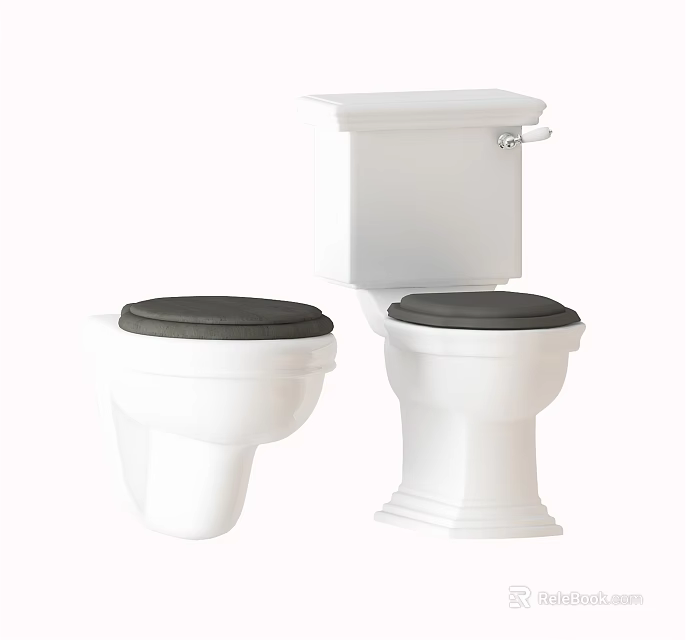 Modern White Toilet With Black Seat Wall Hung And Floor Mounted Styles 3d model 