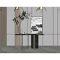 Modern Console Table With Black And White Painting And Small Tree Plant In Interior