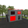 Mini Fire Station Exterior With Red Roller Shutter Fire Alarm Phone 119 And Staircase