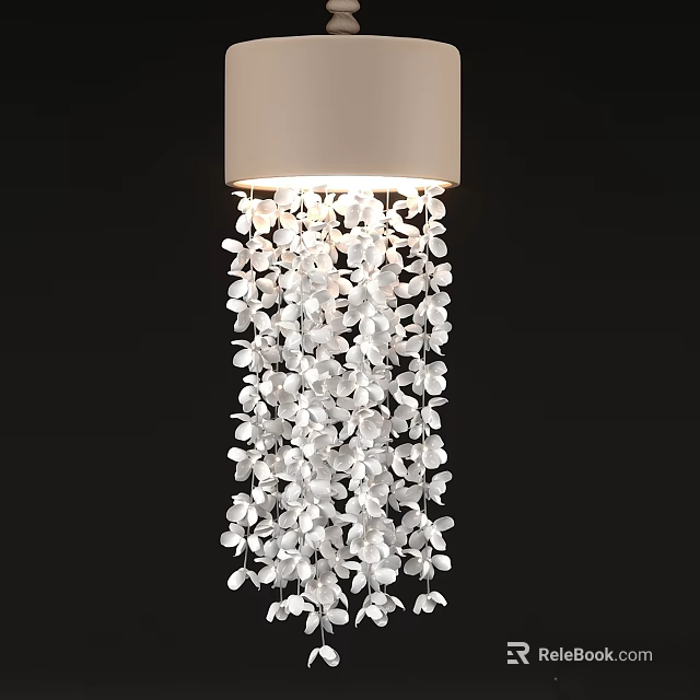 Elegant Modern Chandelier With Beige Cylindrical Shade And Transparent Petal Decorations 3d model 