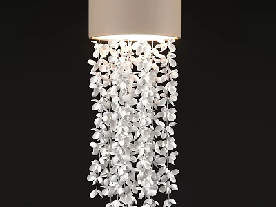 Elegant Modern Chandelier With Beige Cylindrical Shade And Transparent Petal Decorations 3d model