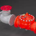 Industrial Grey And Red Valves With Red Handwheel And Piping Connections