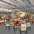 Well Stocked Supermarket Interior With Leisure Food Seasoning Shelves And Display Tables