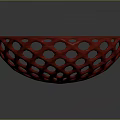 Red Intricate Hollowed Bowl Sculpture With Circular Perforations And Artistic Design