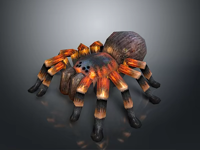 Realistic Tarantula Spider With Orange And Black Striped Legs On Dark Background 3d model