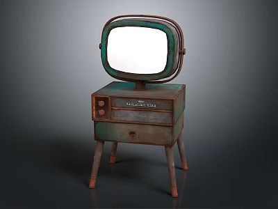 Vintage Retro Television Set On Green Brown Cabinet With Drawers Buttons And Legs 3d model