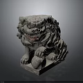 Traditional Stone Lion Statue With Intricate Mane Claws And Stone Ball Base