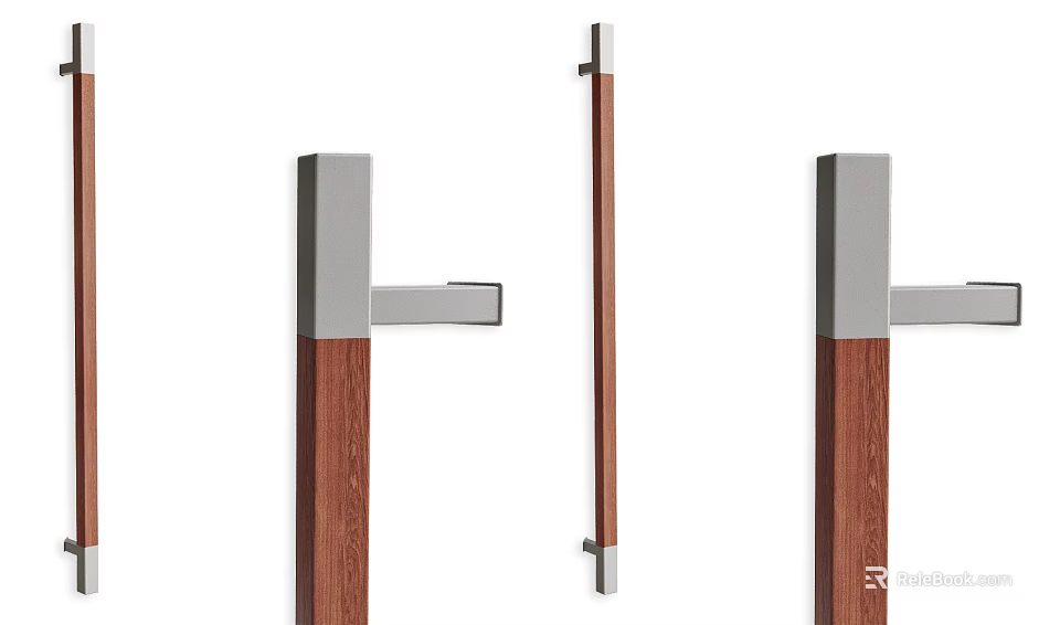 Modern Wooden And Metal Door Handles With Sleek Contemporary Design 3d model 